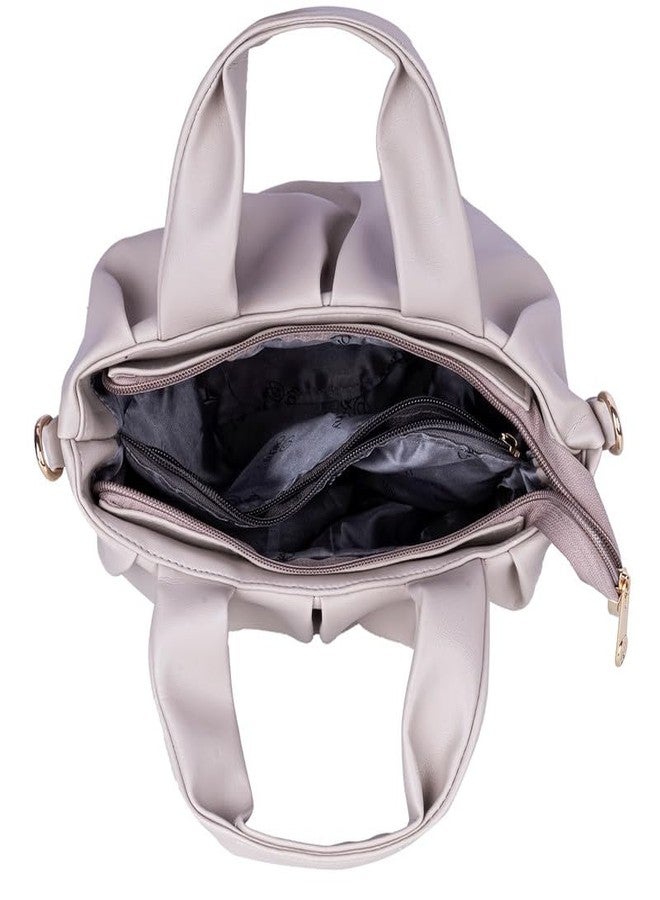 Catchy Nude Beige Sling Bag Crossbody - Pleated Shoulder Bag for Women (MAN51BEI) - Image 4